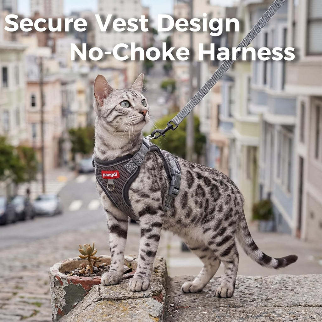 Cat Harness and Leash Set, Lightweight Air-Mesh Cat Vest, Grey, M