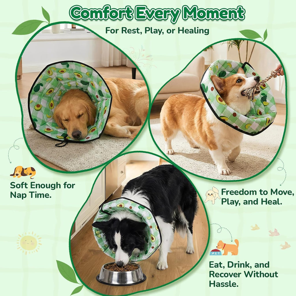 Soft Dog Cone Collar After Surgery: Foldable Long Comfortable Comfy Fabric Recovery Shame Elizabethan Stop Licking Small Medium Large Dogs (Green, S)