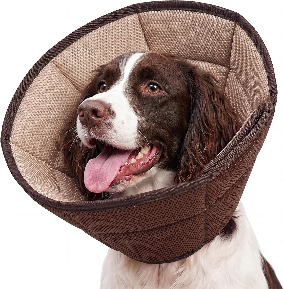 Allroaring Breathable Medium Dog Cone, Comfy Cone After Surgery Brown M