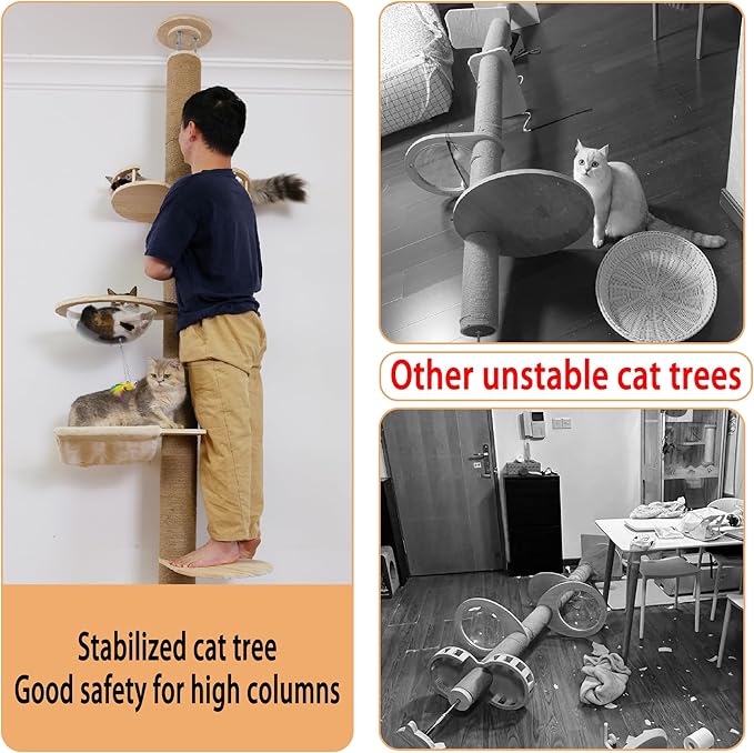 Floor to Ceiling Cat Tree Height Adjustable Cat Tower 5 Tier Hemp Scratching - Image 6