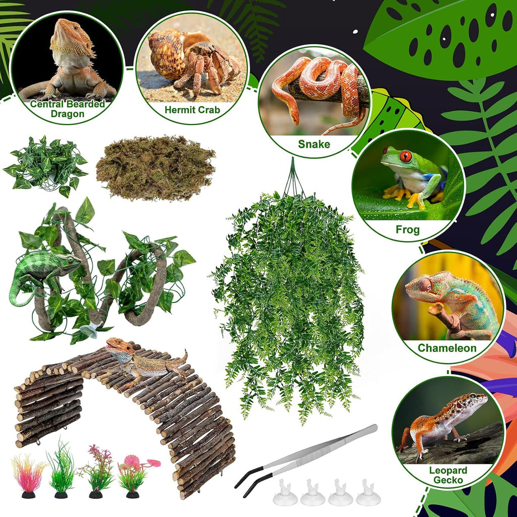 Hysagtek Bearded Dragon Tank Accessories - Reptile Hideout Bridge Climbing Plants Crested Gecko Tank Accessories Terrarium Decoration for Lizard Frog Snake Leopard Gecko Crab Hermit Crab Chameleon
