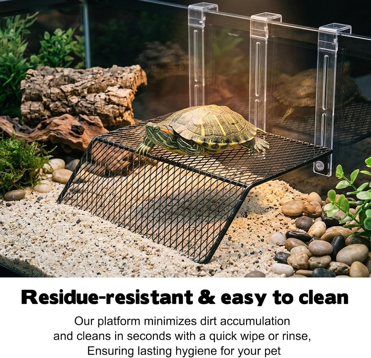 FMOACEN Hanging Turtle Basking Platform Heavy Duty Metal Above Tank Dock with Non Slip Ramp 3 Hooks and Suction Cups for Small to Medium Turtles Lizards Geckos and Hermit Crabs