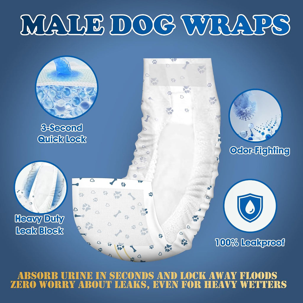 LeapSheep Disposable Dog Diapers Male, Super Absorbent Male Dog Wraps, Puppy Diapers for Doggie Training, Excitable Urination, Incontinence (XSmall, 20ct)