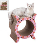 16.5" Nyan Modern Heart Pattern Cardboard Tunnel Cat Scratcher with Catnip, Durable Corrugated Indoor Hideaway Den and House to Protect Furniture, Sanctuary, Pink/Red CSR1007C