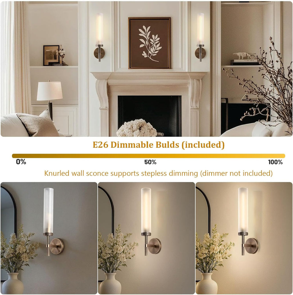 20" Knurled Aged Brass Bathroom Wall Sconces,Hardwired Vanity Lights