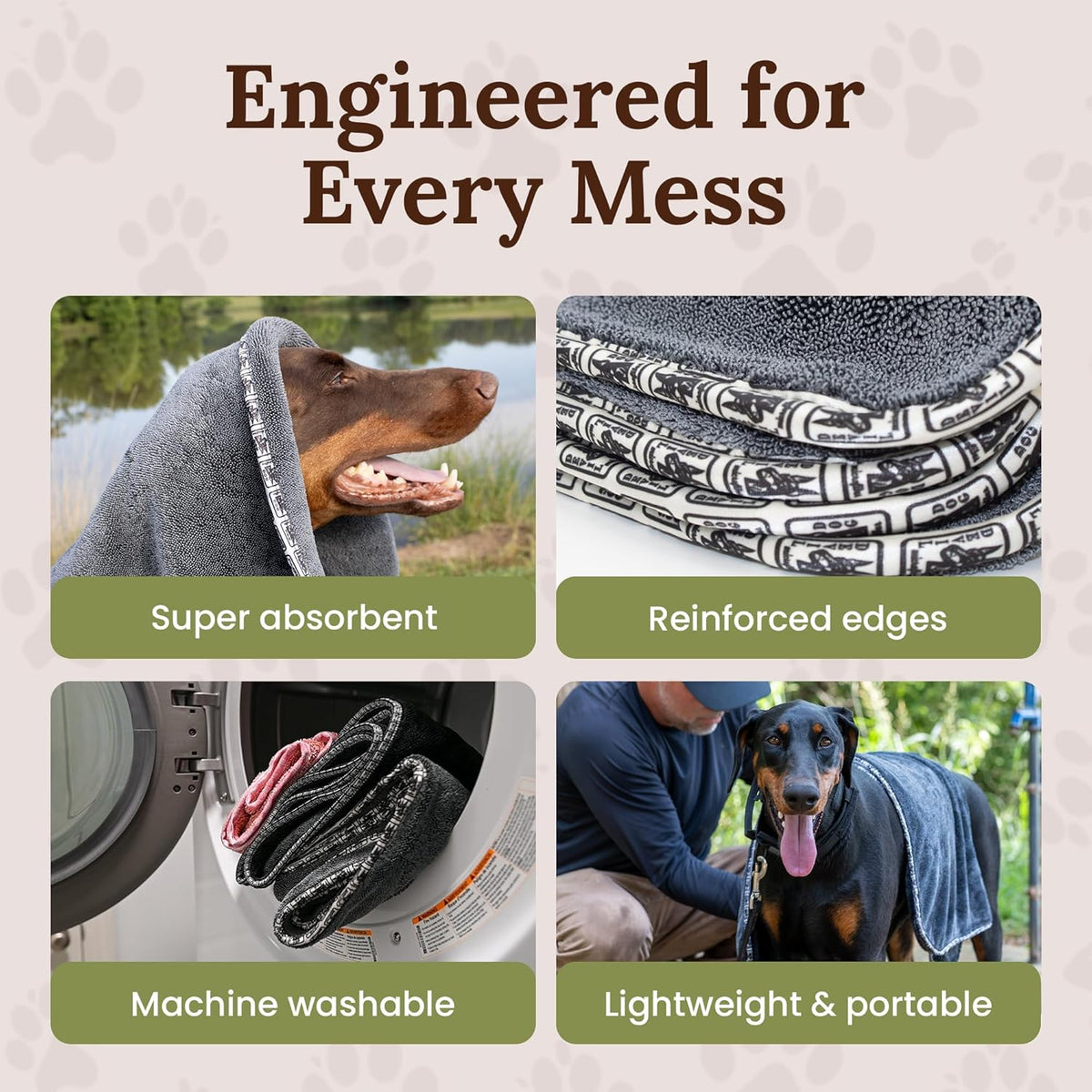 Dog Drying Towel for Dogs – Extra Large 24" x 35" Microfiber Dog Bath Towel, 1200 GSM Twisted Loop, Ultra Absorbent, Edgeless, Quick Dry for Bath, Beach & Travel, Gray