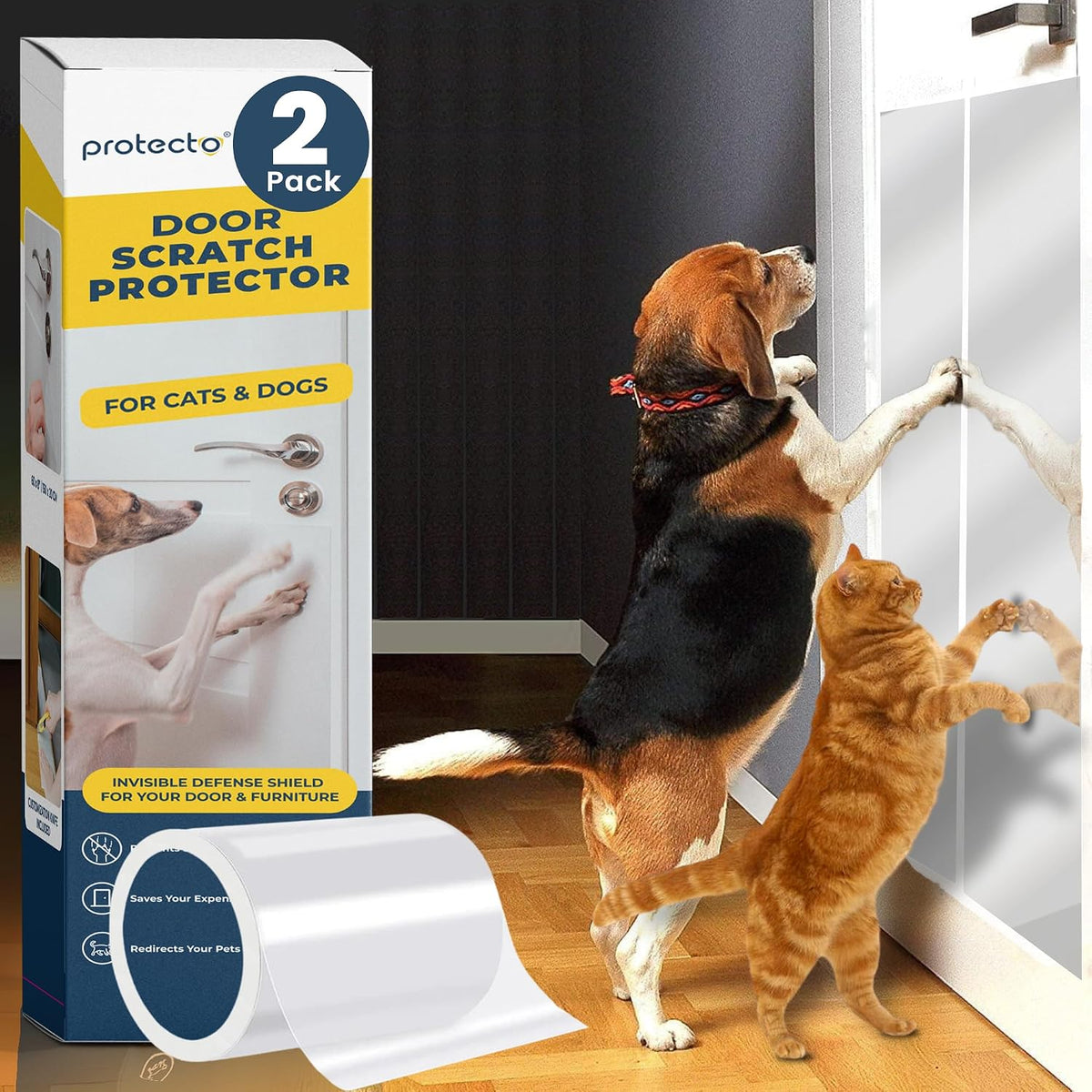 PROTECTO Door Protector from Dog Scratching w/Utility Knife - 2-Pack 60x8