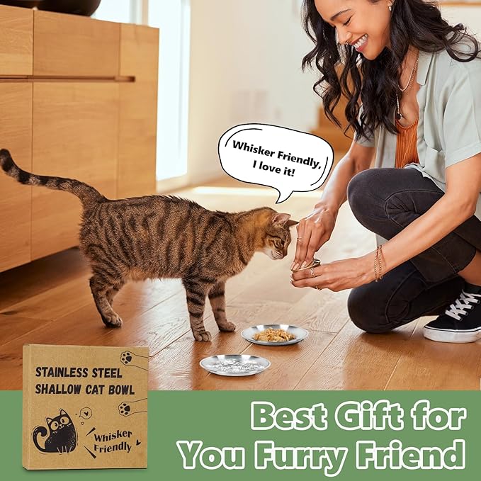 8-Pack Stainless Steel Cat Food Bowls, Shallow Whisker-Friendly Non-Slip - Image 6