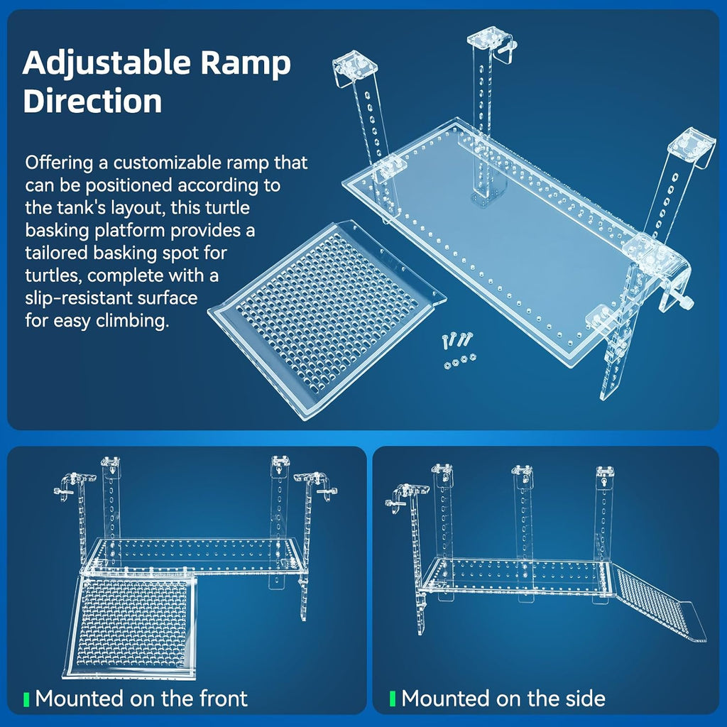 Adjustable Turtle Basking Platform with Ramp for 0.3-2" Rims (15x8.1)