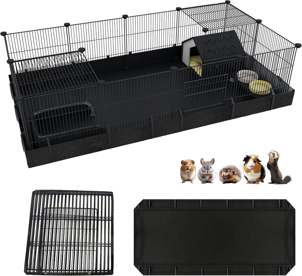 Xymoso DIY Guinea Pig Cages with Waterproof Mat,16 Panels Small Animal Cage