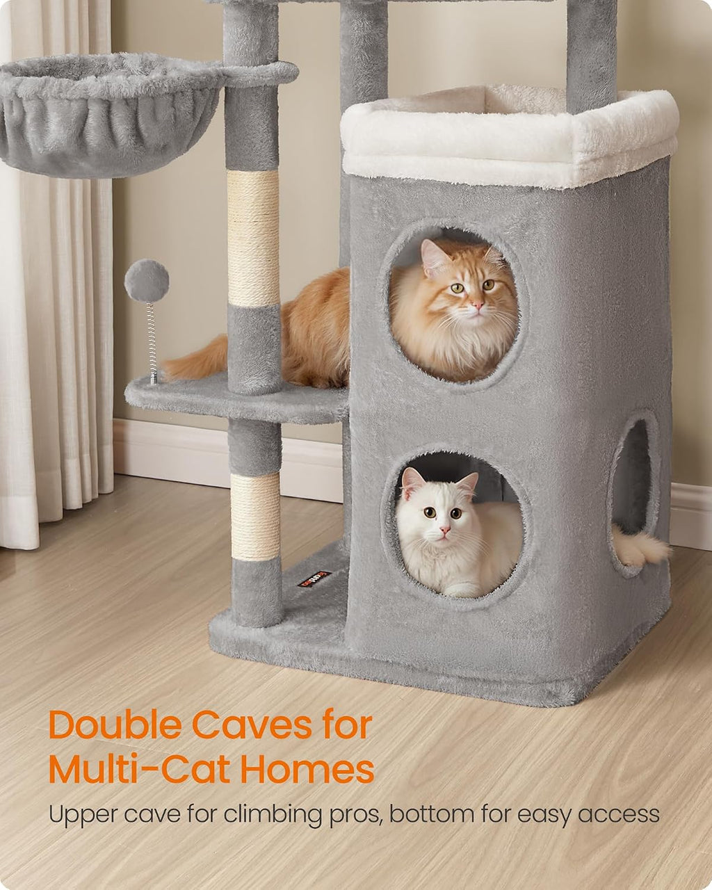 Feandrea Cat Tree Indoor, 60" Multiple-Level Plush Cat Tower, Dove Gray