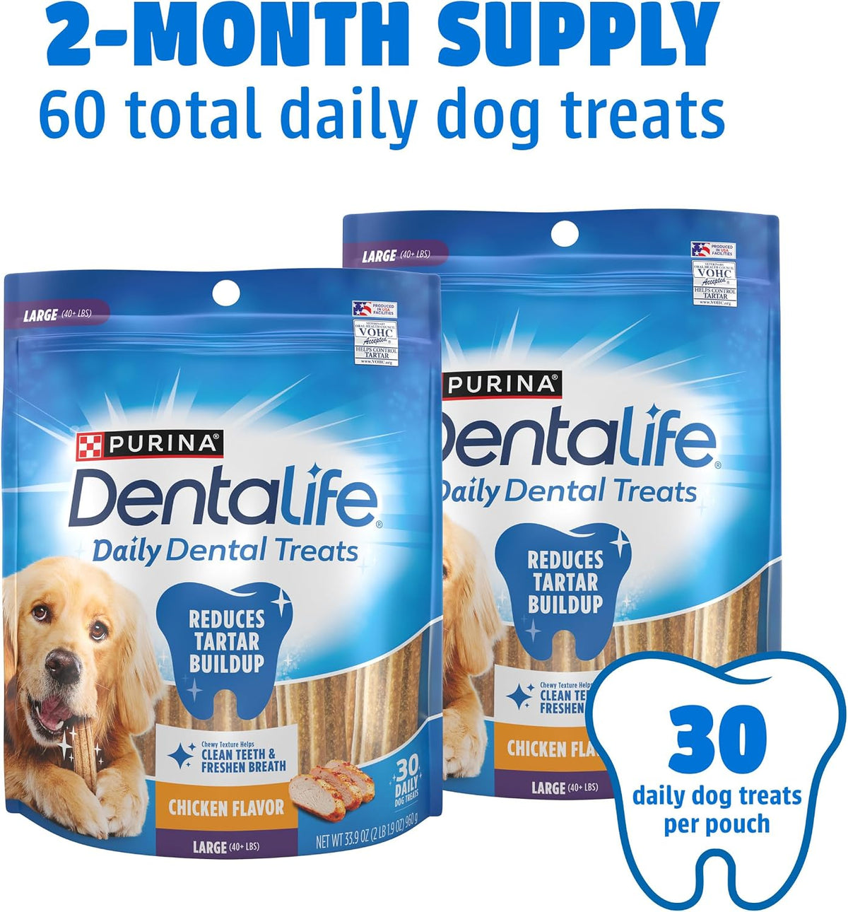 Dentalife Purina Daily Oral Care Large Dog Dental Chews, (2) 30ct