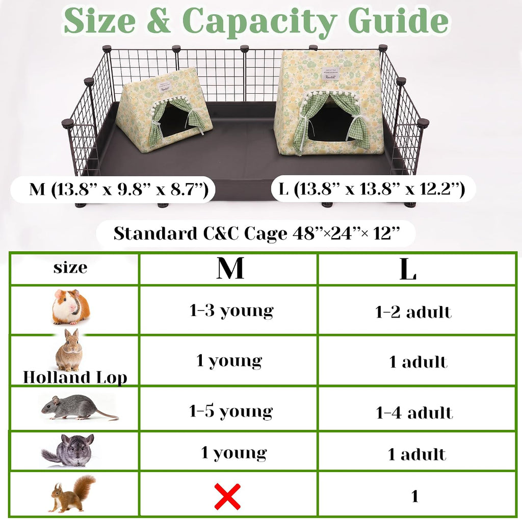 Jenvd Guinea Pig Hideout Medium with Curtain, Machine Washable Bunny Hide