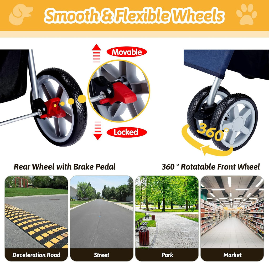 Foldable Pet Stroller 4 Wheels for Small Medium Dogs Cats,Blue