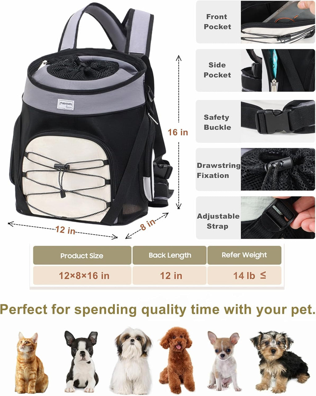 Pet Dog Carrier Backpack,Ventilated Mesh Small Dog/Cat/Puppy Front Backpack