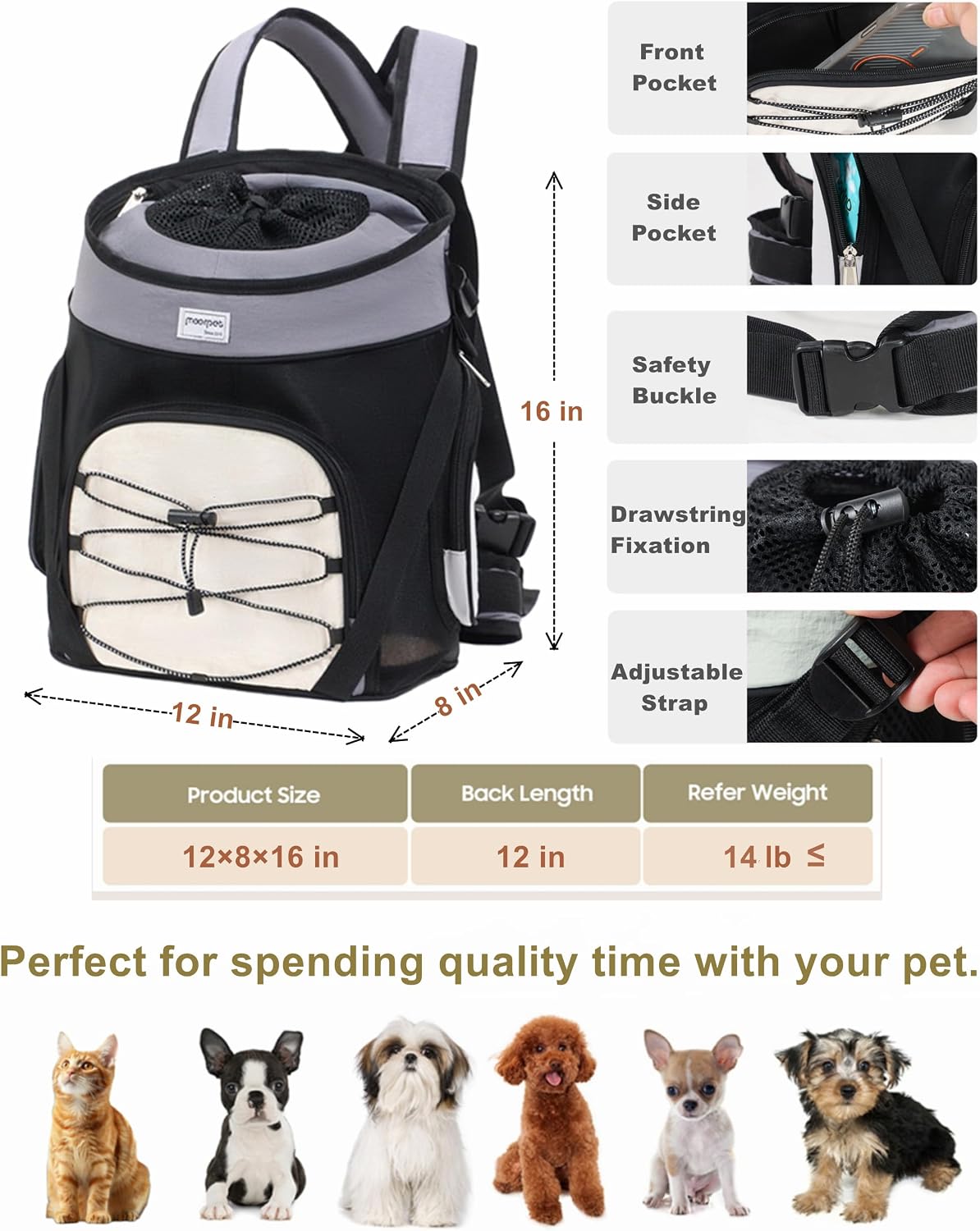 Pet Dog Carrier Backpack,Ventilated Mesh Small Dog/Cat/Puppy Front Backpack