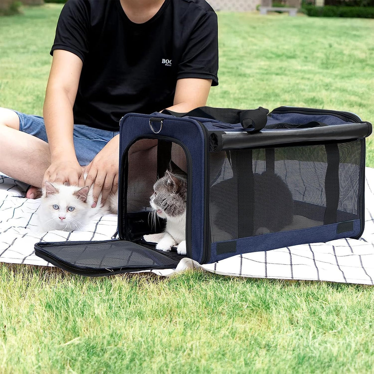 GAPZER Medium Cat Carrier Large Cat 15 lbs+ Soft Pet Car Cage Small Puppy