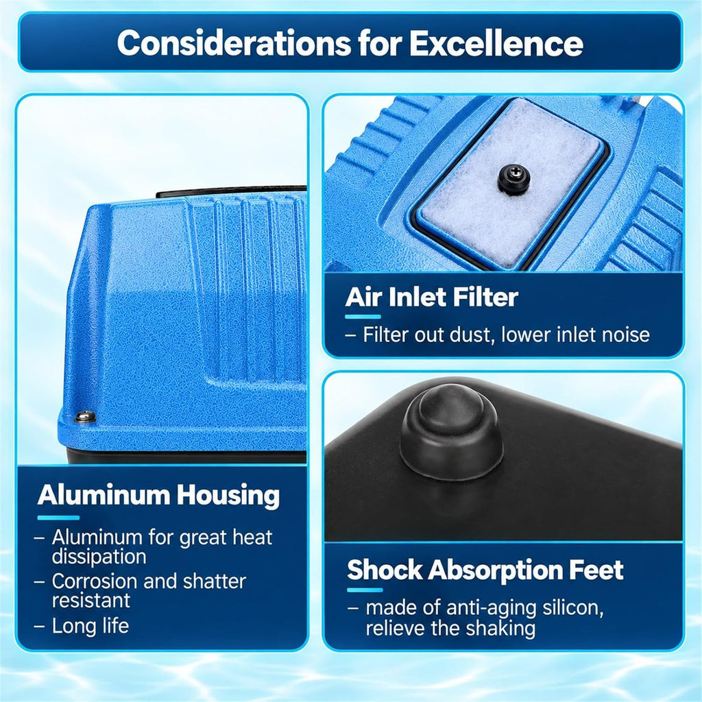 AquaMiracle Linear Air Pump AP-40/AP-60/AP-80/AP-160 for Pond Aeration, Septic, Hydroponic, 635/950/1350/2550GPH, Pond, Waste Treatment, Aquarium, Fish Farm, Seafood Restaurant