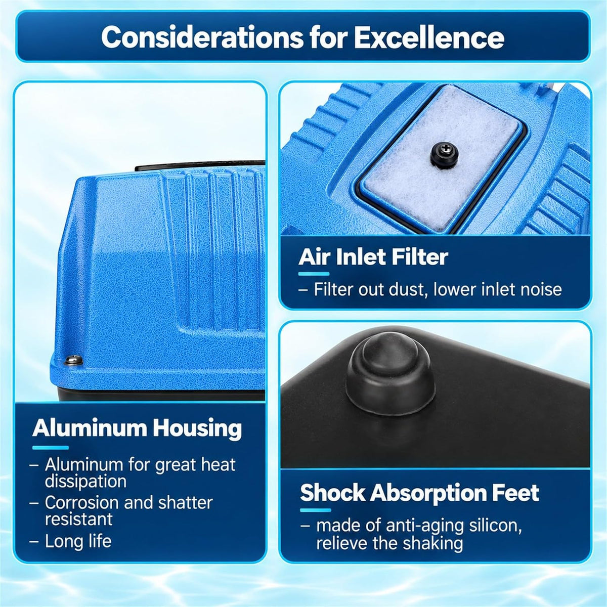AquaMiracle Linear Air Pump AP-40/AP-60/AP-80/AP-160 for Pond Aeration, Septic, Hydroponic, 635/950/1350/2550GPH, Pond, Waste Treatment, Aquarium, Fish Farm, Seafood Restaurant