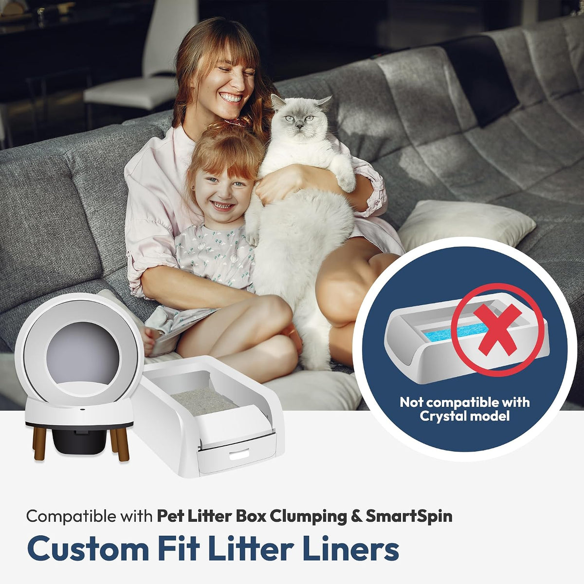50 Pack Waste Bin Liners, Compatible with PetSafe Clumping & SmartSpin & KYKY S6 Automatic Litter Box, Large Capacity Litter Bags, Sturdy, Leak-proof Thick Drawstring Waste Bags, 23" x 12"