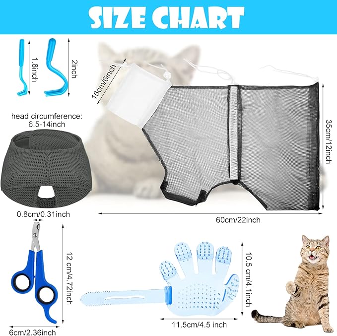 Patelai 5 Pcs Cat Bathing Bag Set Cat Grooming Bag Adjustable Pet Shower Net - Image 5