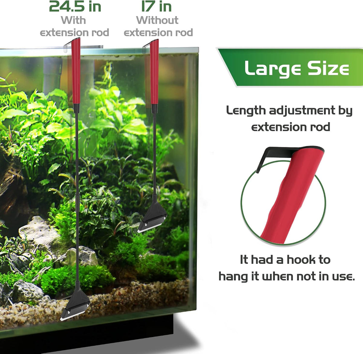 24.5’’ Professional Algae Scraper, Aquarium Blade Cleaner with 10 Pcs Replaceable Blades Stubborn Algae, Suitable for Water Tank Size Above 30 Gallons