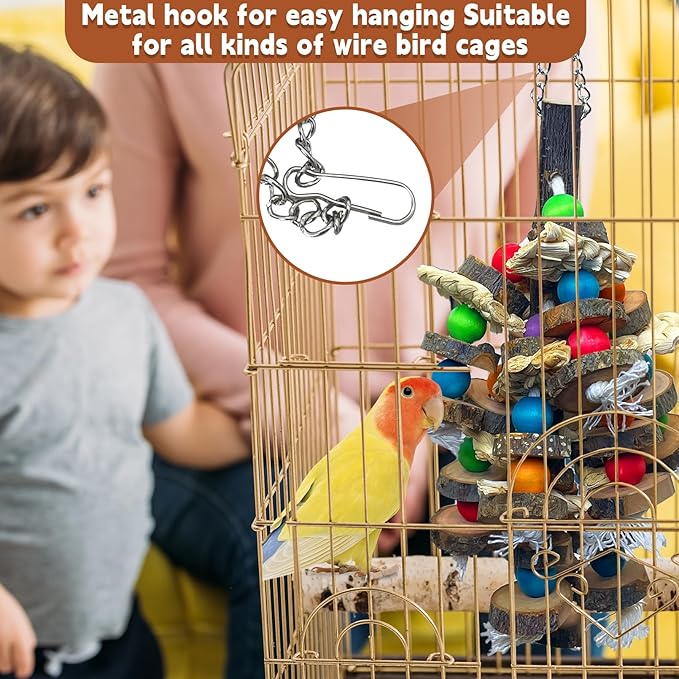 PINVNBY Bird Toys Parrot Toys, Natural Wood Bird Chewing Toys, Parakeet Hanging - Image 6