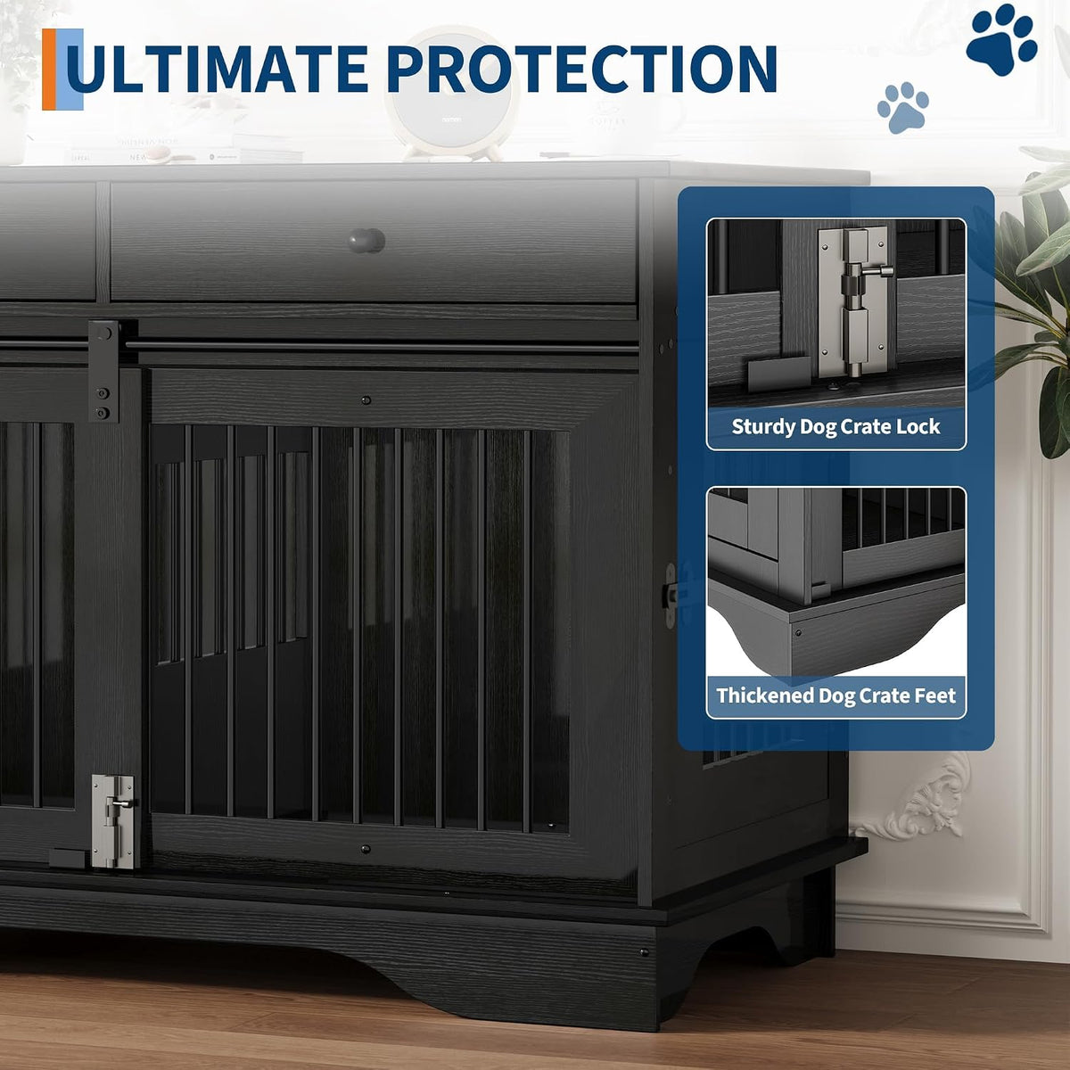 Garvee 47" Large Dog Crate Furniture, Wooden Dog Kennel End Table