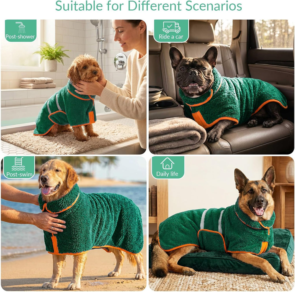 Bienbee Dog Bathrobe, Super Absorbent for Small to Large Dogs, Green XL