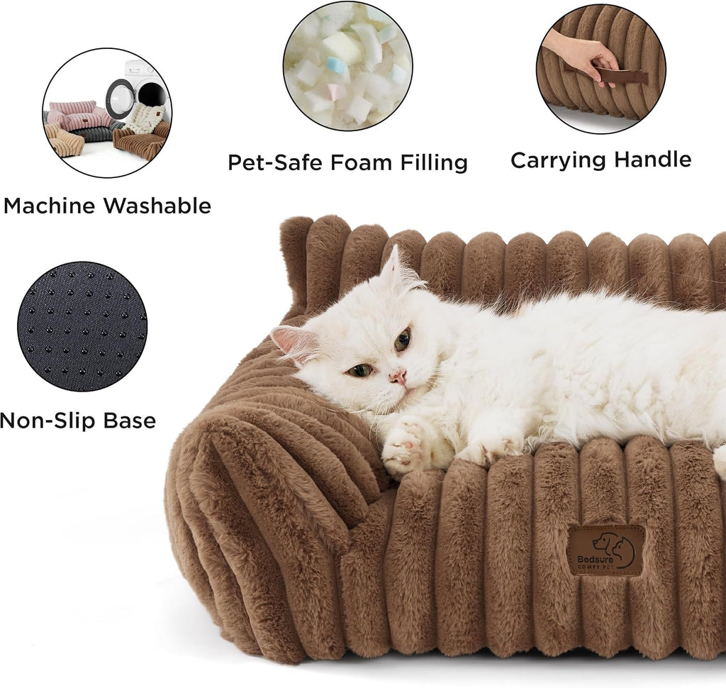 Bedsure ComfyFleece® Shown on TV Fluffy Cat Couch for Pets,24in Camel Brown