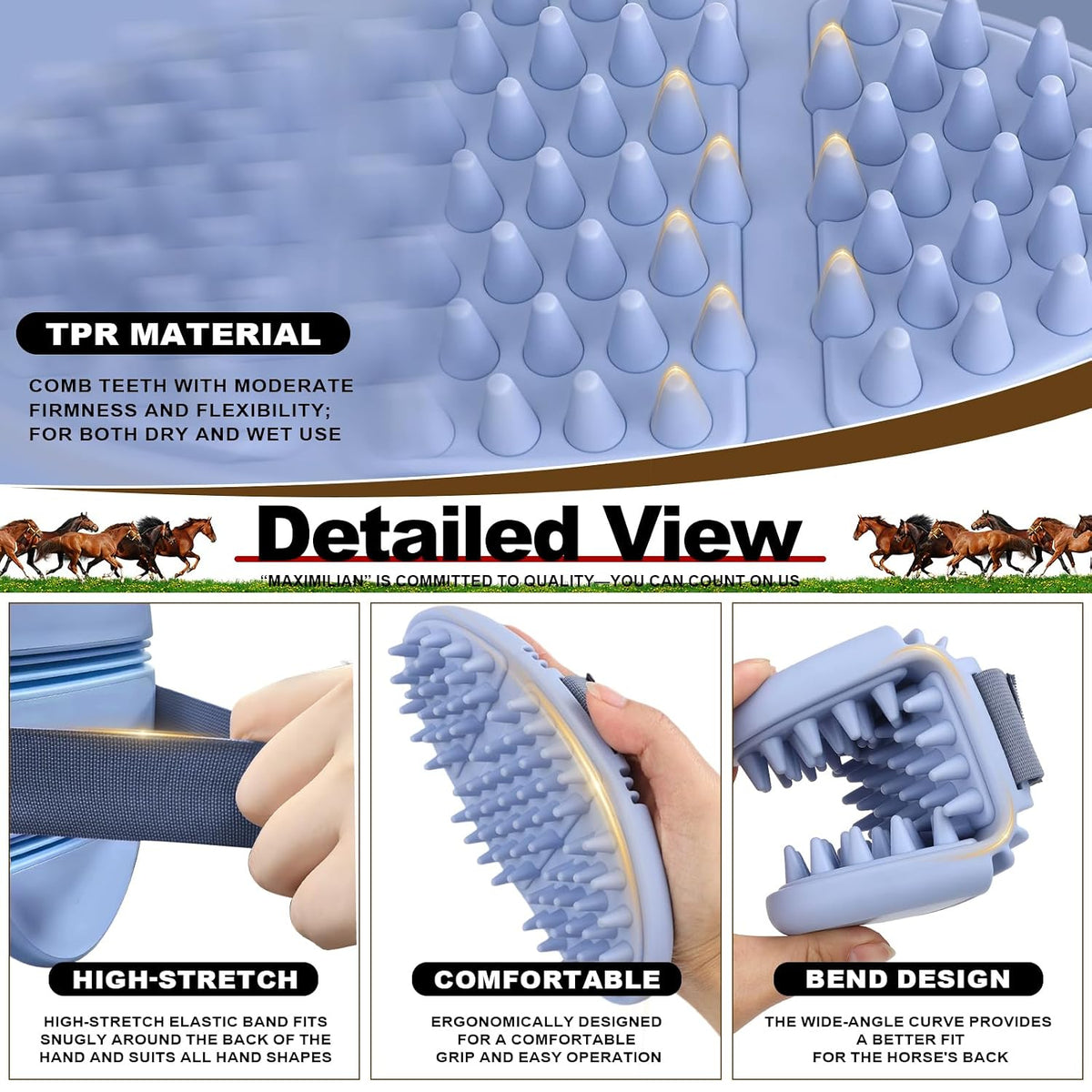 Blue Flexible&Bendable Curry Comb for Horses&Dogs Grooming Brush
