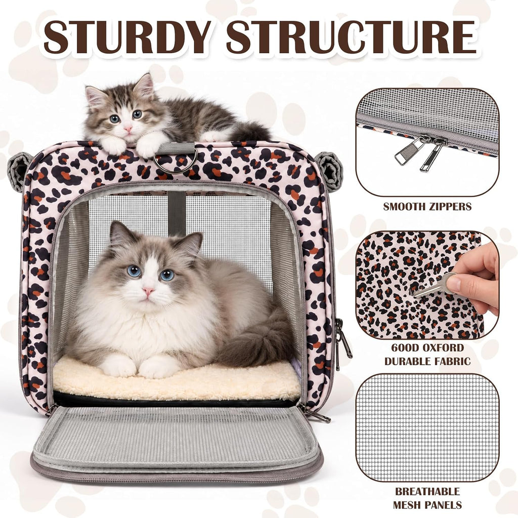 Cat Carrier for Large Cats Up to 20 lbs, Soft-Sided Pet Carrier with Top Load & Roll-Up Flap, 4-Sided Breathable Mesh, Collapsible Washable Travel Carrier for Cats & Small Dogs, Vet Visits, Car Travel