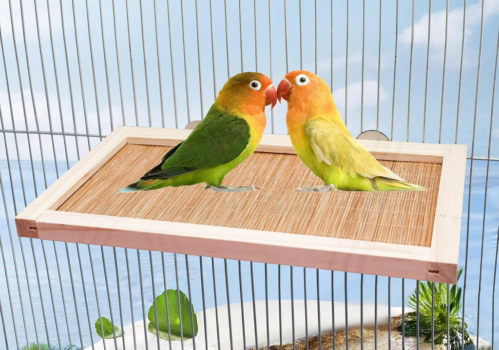 11.8×7.1 Inches Bird Perch Stand Platform, Natural Wooden and Bamboo Small Animals Cage Accessories, Suitable for Parrot Parakeet Cockatiel Rat Hamster Guinea Pig Conure Chinchillas