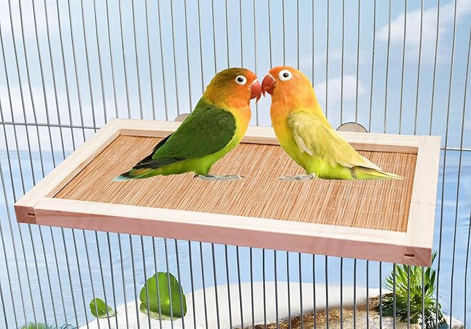 11.8×7.1 Inches Bird Perch Stand Platform, Natural Wooden and Bamboo Small - Image 3