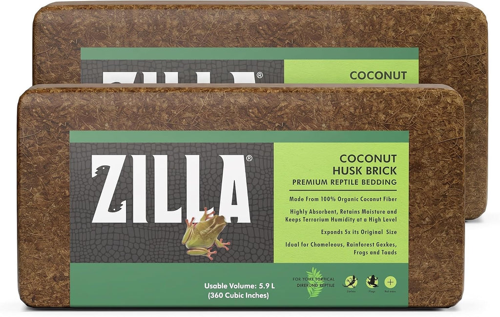 Zilla Coconut Husk Brick, Organic Bedding for Reptiles, Made with 100% Coconut Fiber, Ideal for Tropical Habitats and Egg Incubation, (Pack of 2)