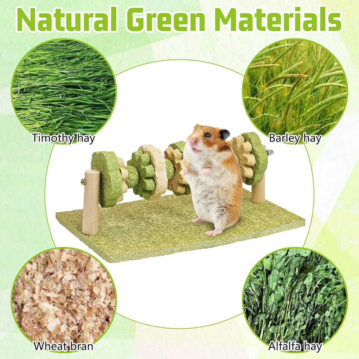 Fhiny Hamster Chew Toy, Rotating Guinea Pig Teeth Hay Enrichment Toy Large