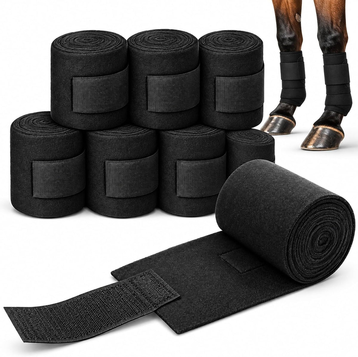Eccliy 8 Pack Horse Polo Wraps 10 ft x 4.7 in Soft Fleece Leg Wraps, Black