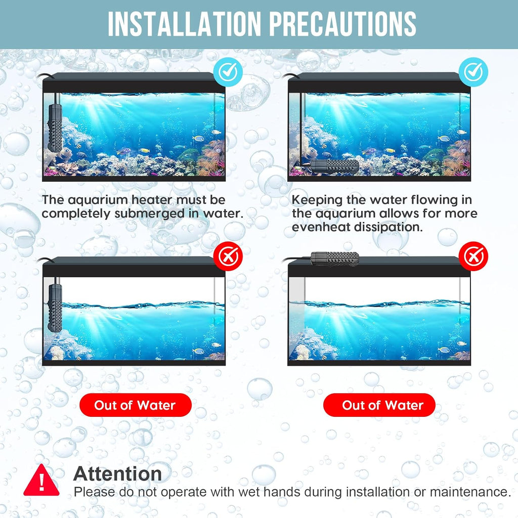 Aquarium Heater 200W, Fish Tank Heater with High-Temperature Protection and Turtle Tank Heater with Automatic Power-Off When Leaving Seawater or Freshwater.