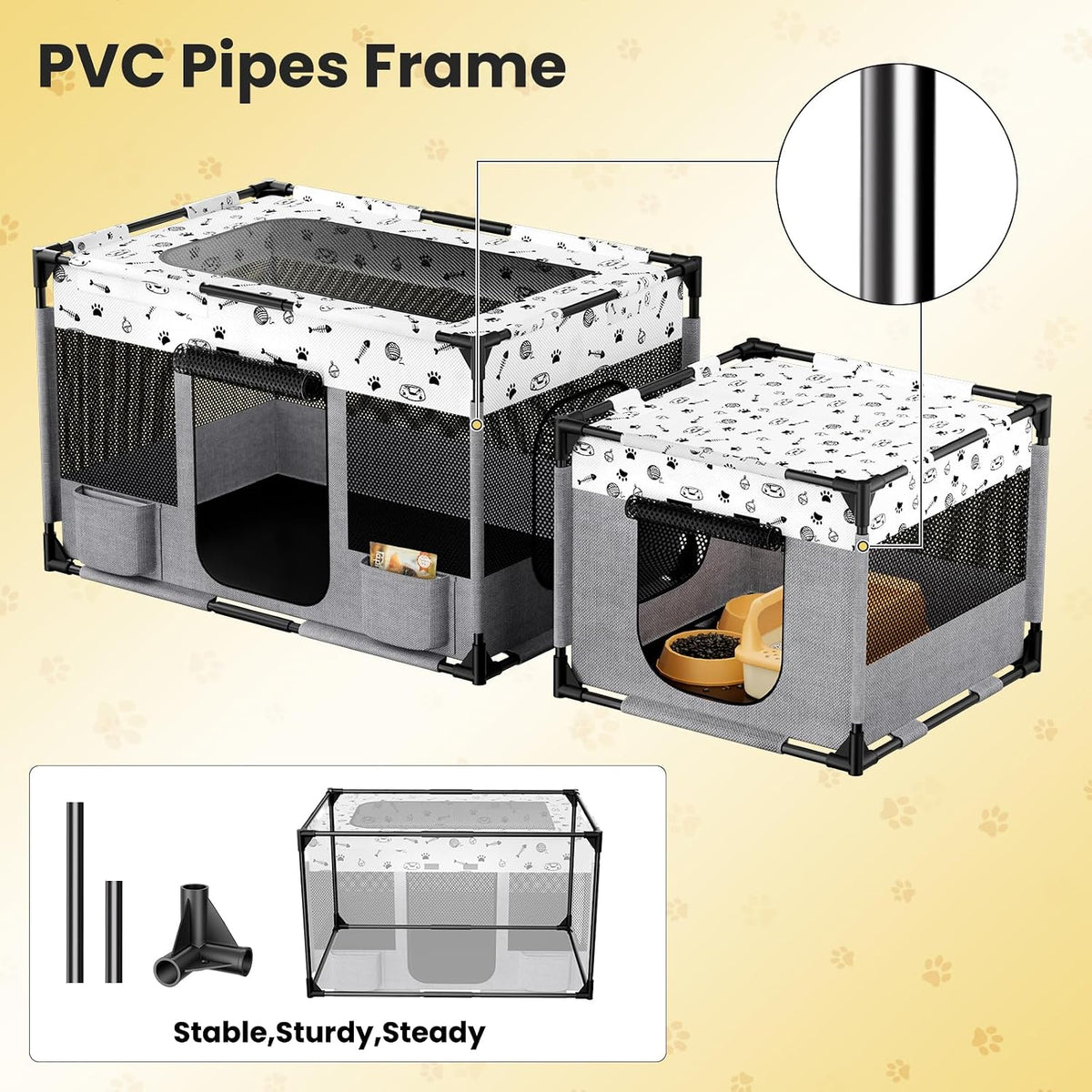 PVC Pipe Cat Kitten Dog Playpen Indoor with Litter Box Area Portable
