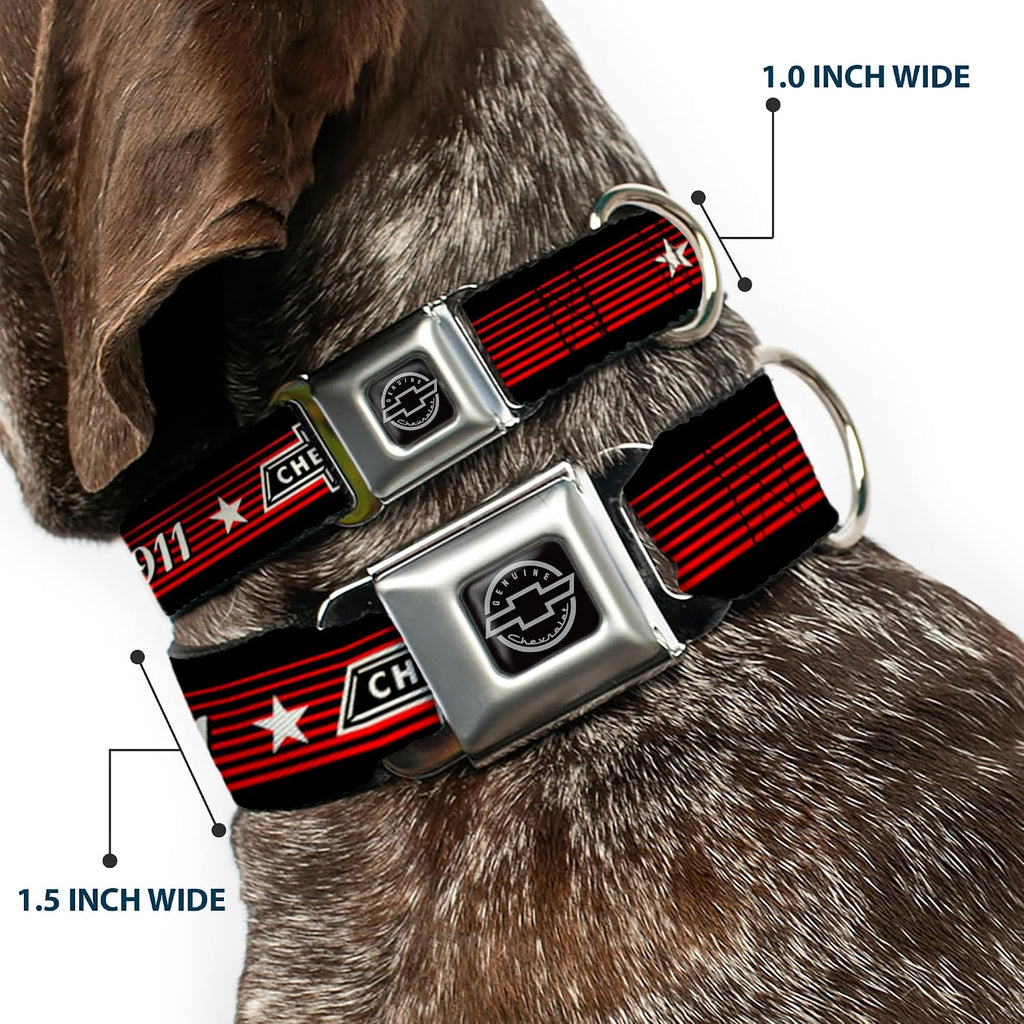 GM General Motors Easy Adjustable Metal Seatbelt Buckle Quick Release Dog Collar, Chevrolet Bowtie Since 1911, 15 to 24 Inches 1.0 Inch Wide