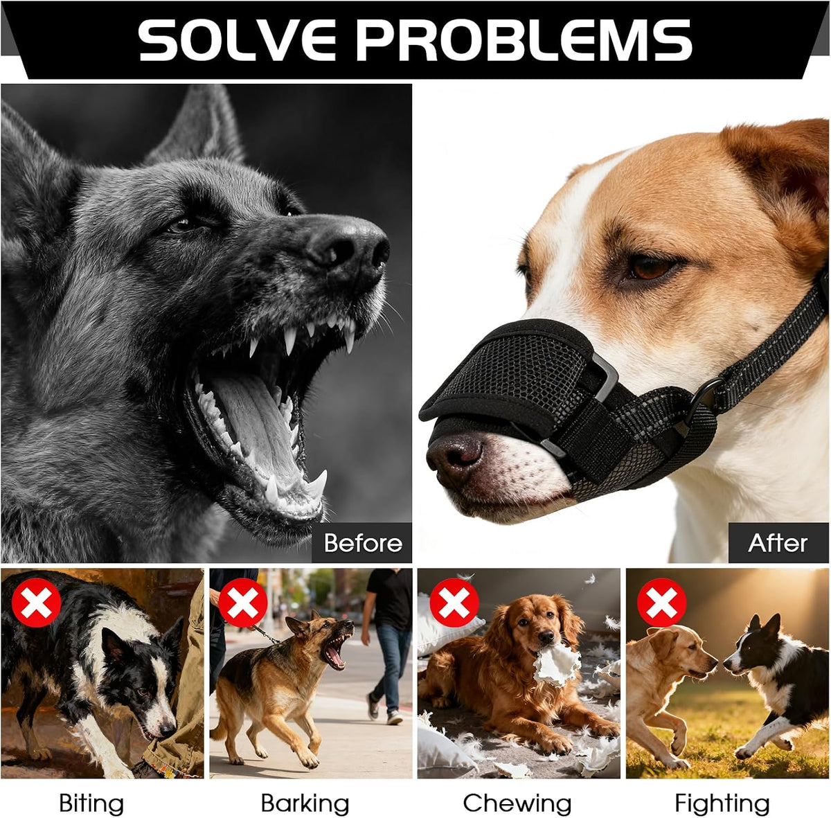 2 Pack Breathable Adjustable Soft Dog Muzzle, Allows Drink Pant L