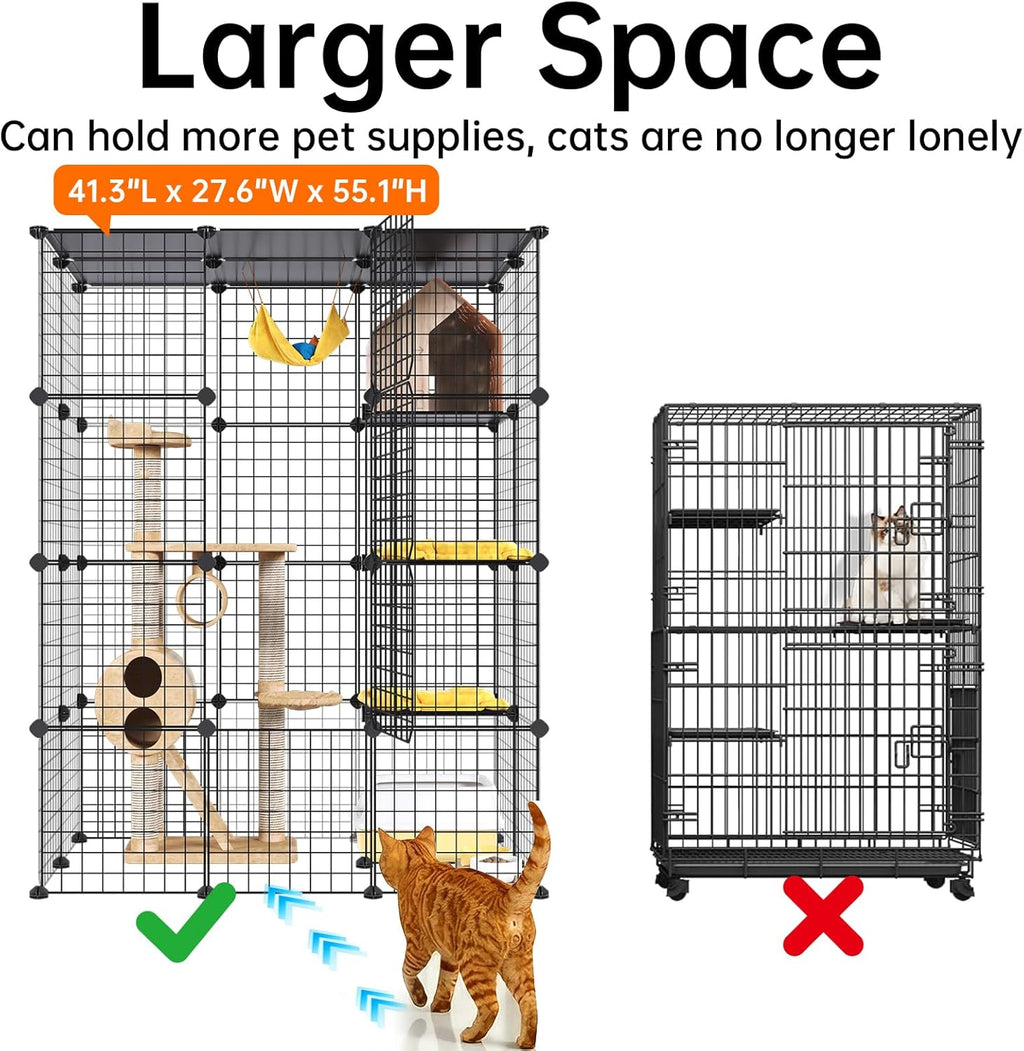 Oneluck Extra Large Cat Cage,4-Tier Catio, DIY Metal Cat Enclosure with Platforms,55 Inch Indoor Cat Cage for 1-3 Cats, Indoor Cat Playpen for Cats Rabbits Small Animals