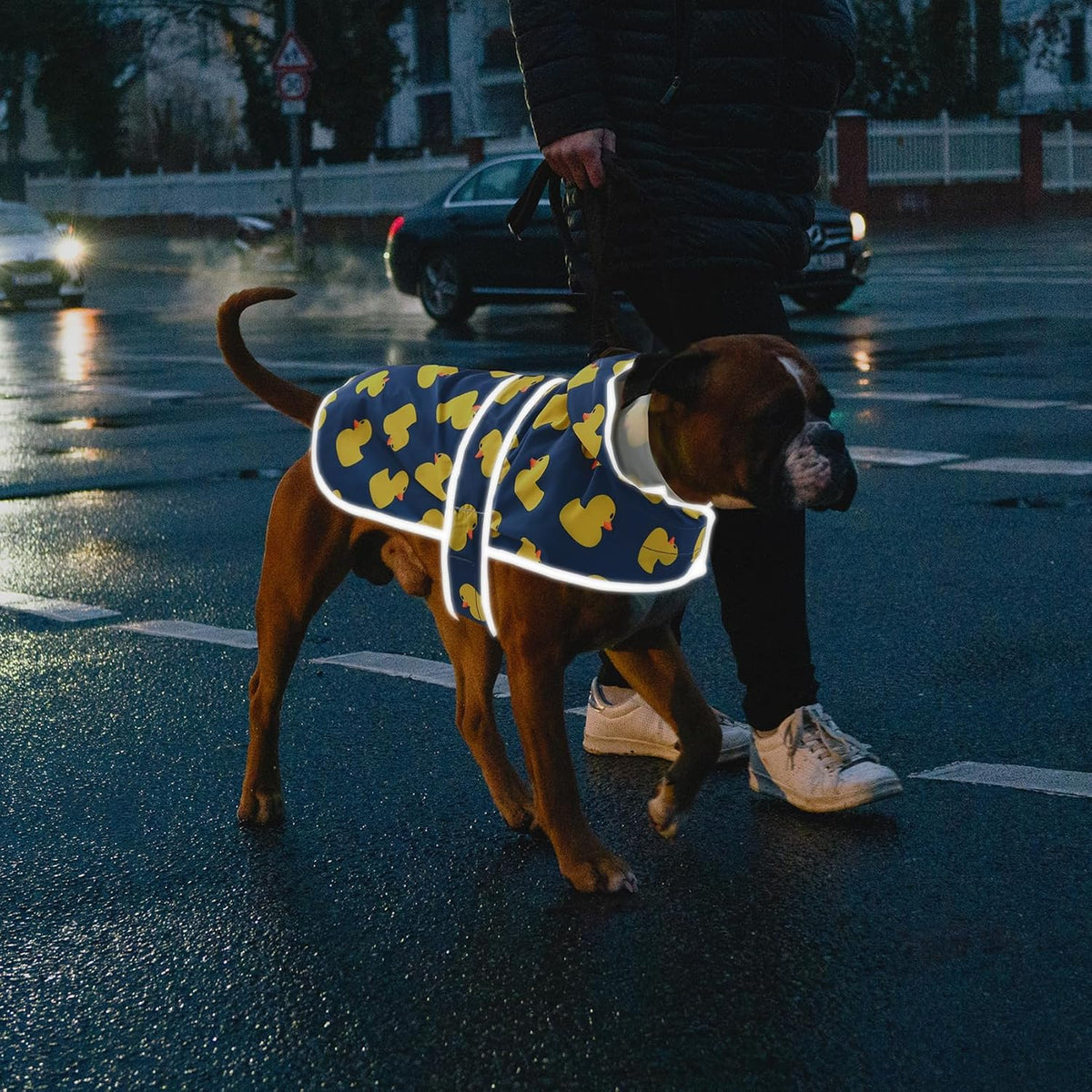 Dog Raincoat for Medium Dogs Waterproof Jacket Hooded Rain Coats with Reflective Strips Leash Hole & Poncho Adjustable Fit (Duck,M)