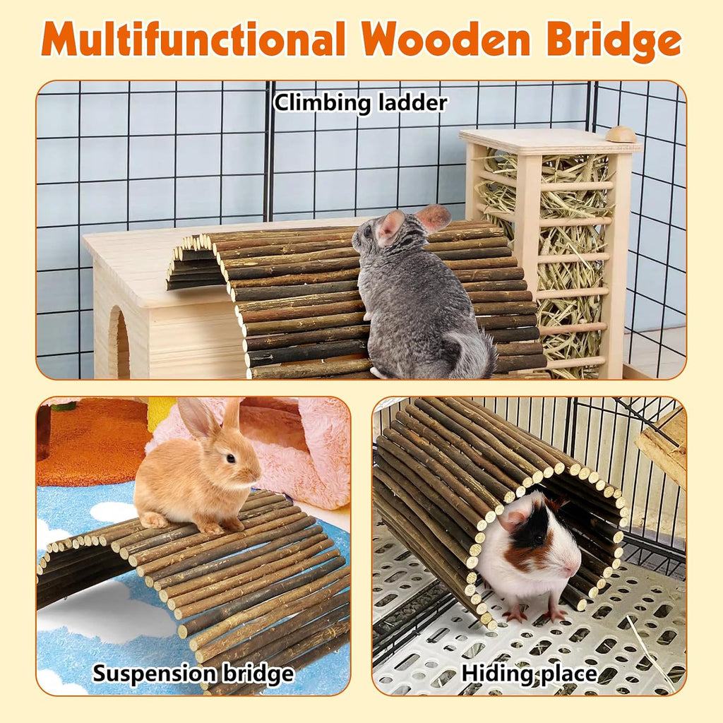 Tfwadmx Wooden Hamster Bridge, Extra Large 2 Pcs Small Animal Bendy Bridge Tunnel Hut Hideout Ladder Hideaway Climbing Chew Toy for Gerbil Guinea Pig Chinchilla Rabbit Ferret Hedgehog Rat Gerbil