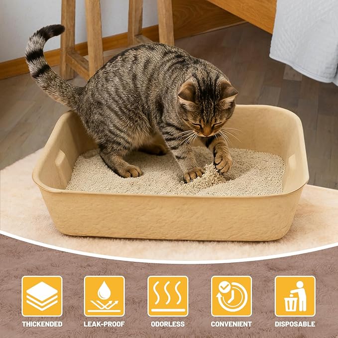 6 Pack Disposable Cat Litter Boxes, Durable Leak-Proof Cardboard Kitty Litter - Image 3