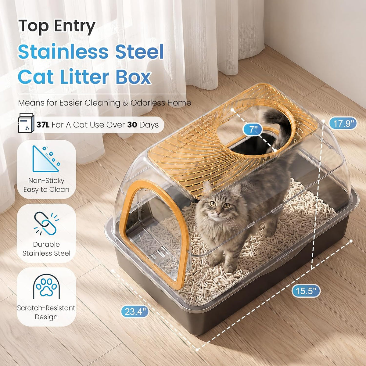 SuzziPaws Stainless Steel Litter Box Dog-Proof Leak-Proof for Multi-Cats