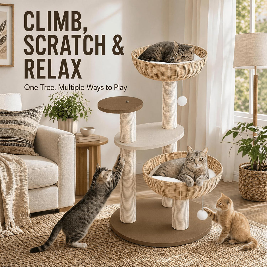 33in Modern Cat Tree for Indoor Cats, Small Cat Tower