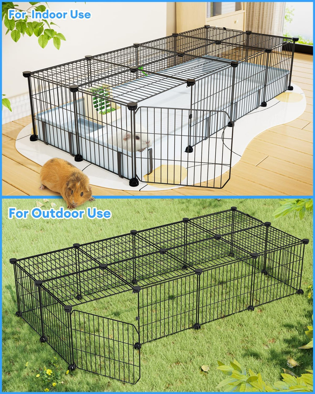 Guinea Pig Cages for 2 with Floor Mat, 20 Panels Guinea Pigs Playpen 47"