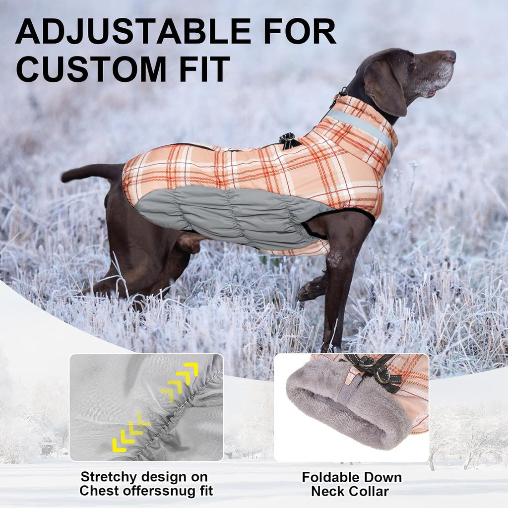 BEAUTYZOO Dog Winter Coat with Harness Built in, Waterproof Puffer Jacket