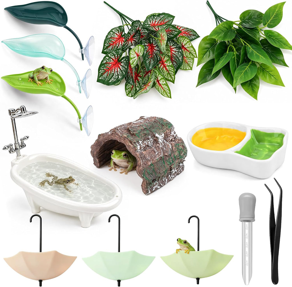 Windspeed 13Pcs Tree Frog Terrarium Accessories Kit with Plants and Others